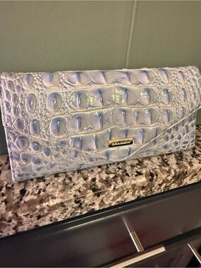 Brahmin Iridescent Croc-Embossed Leather Wallet Baby Blue